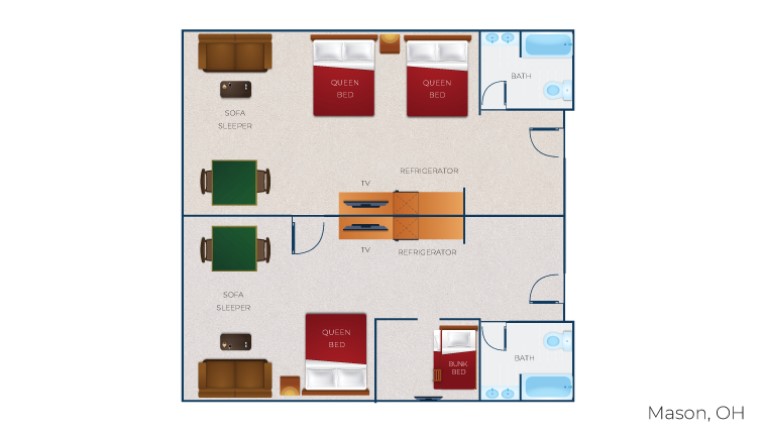 The floor plan for the Deluxe Wolf Den Suite